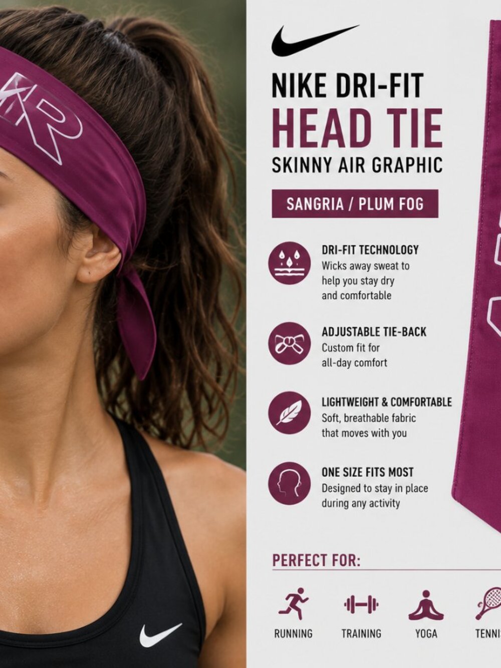 🌟 Nike Dri-FIT Head Tie Skinny Air Graphic NWT Women's OSFM 🌟